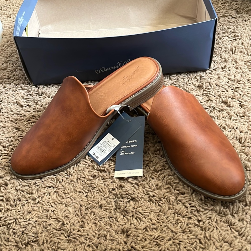 Maura Flat Pleather Tan Mules Size 8.5 NWT